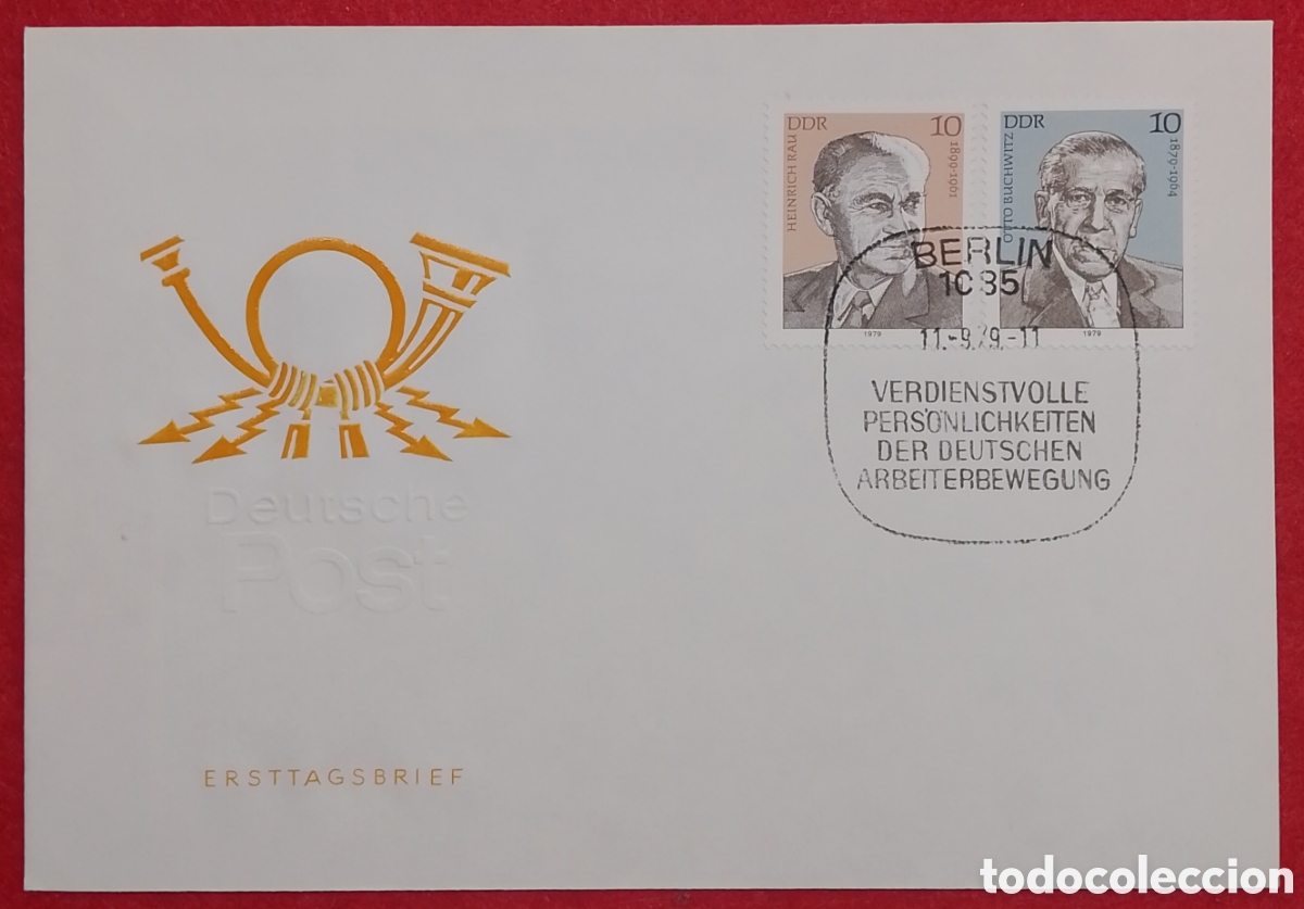 Sellos: Sobre Primer D&iacute;a FDC Alemania Oriental DDR 1979 - Personalidades Obreras