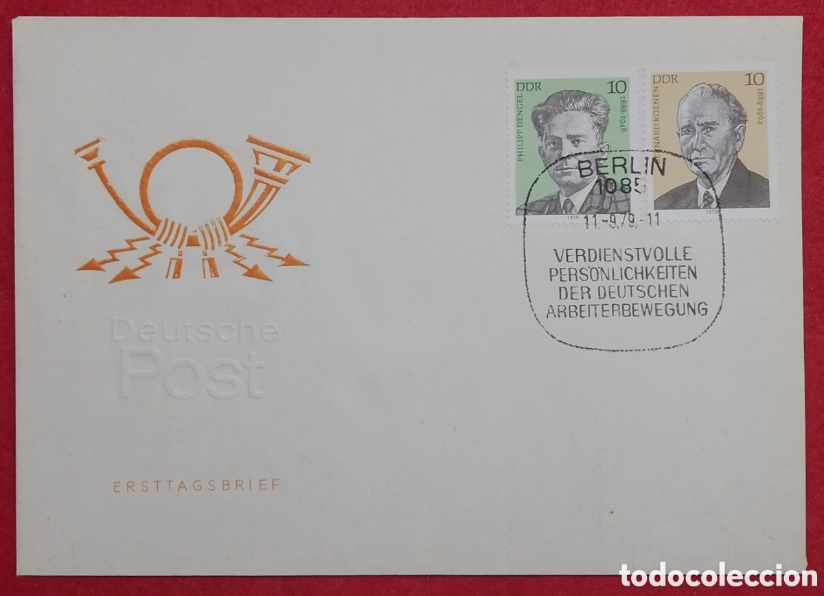 Sellos: Sobre Primer D&iacute;a FDC Alemania Oriental DDR 1979 - Serie Personalidades Obreras