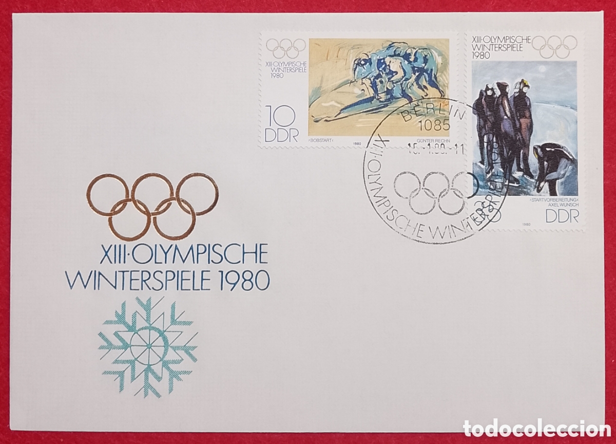 Sellos: Sobre Primer D&iacute;a (FDC) Alemania Oriental (RDA/DDR) Juegos Ol&iacute;mpicos de Invierno Lake Placid 1980
