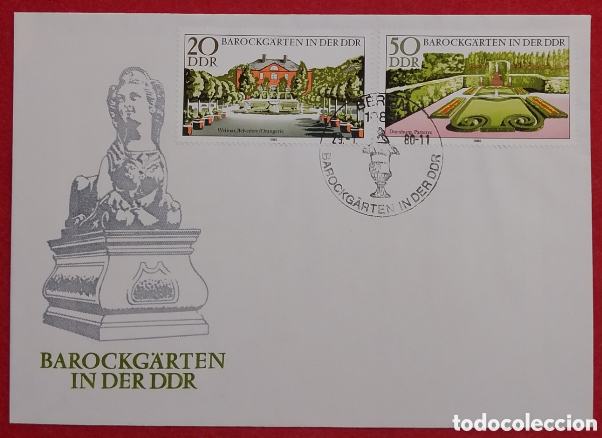 Sellos: Sobre Primer D&iacute;a FDC Alemania Oriental DDR 1980 - Barockg&auml;rten