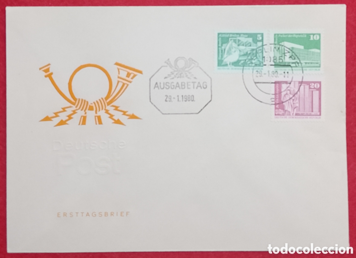 Sellos: Sobre Primer D&iacute;a (FDC) Alemania Oriental (DDR) 1980 - Emisi&oacute;n 29-1-1980 Deutsche Post