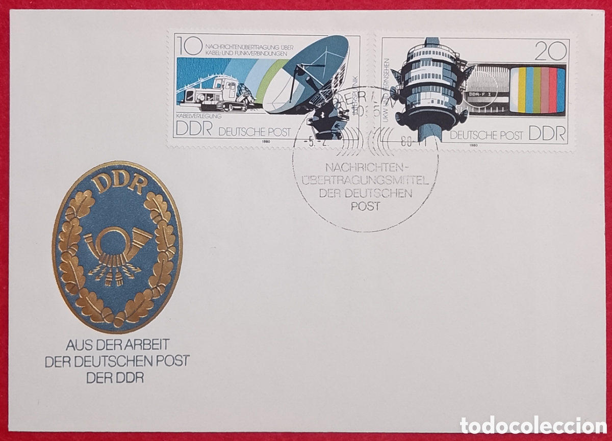 Sellos: Sobre Primer D&iacute;a Alemania Oriental DDR 1980 - Telecomunicaciones Deutsche Post