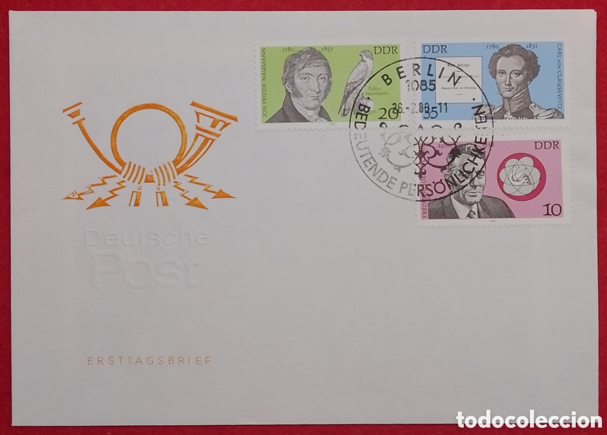 Sellos: Sobre de Primer D&iacute;a FDC Alemania Oriental DDR 1988 - Personalidades C&eacute;lebres