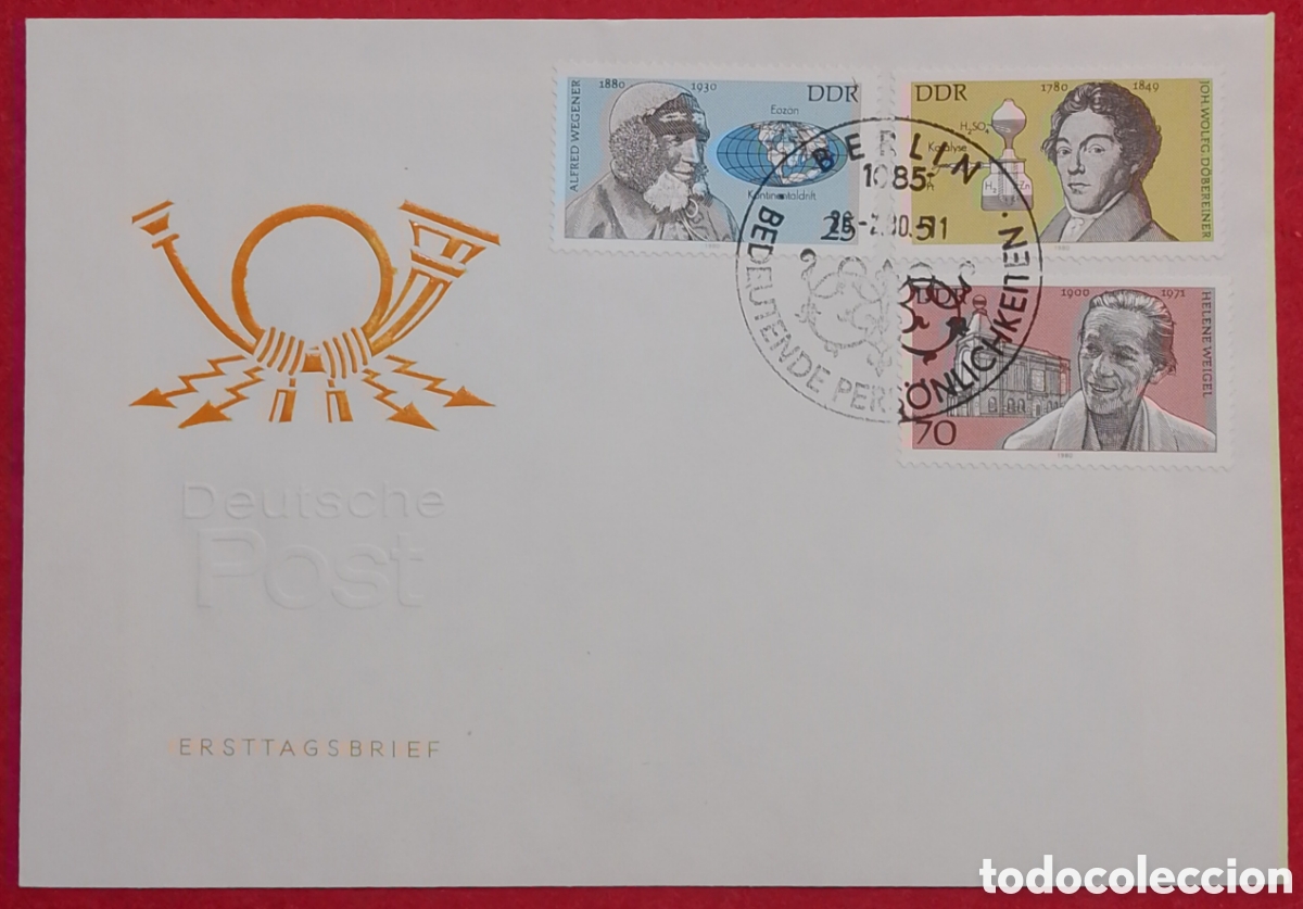 Sellos: Sobre Primer D&iacute;a (FDC) Alemania Oriental (DDR) 1980 - Serie Personalidades C&eacute;lebres