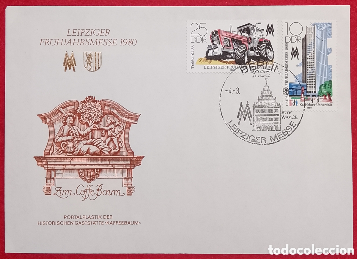 Sellos: Sobre Primer D&iacute;a (FDC) Feria de Primavera de Leipzig 1980 - Alemania Oriental (DDR)