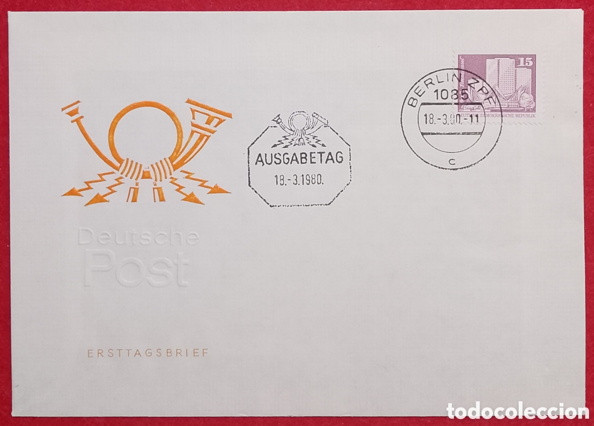 Sellos: Sobre de Primer D&iacute;a (FDC) Alemania Oriental (DDR) 1980 - Serie Construcci&oacute;n RDA 15 Pf.