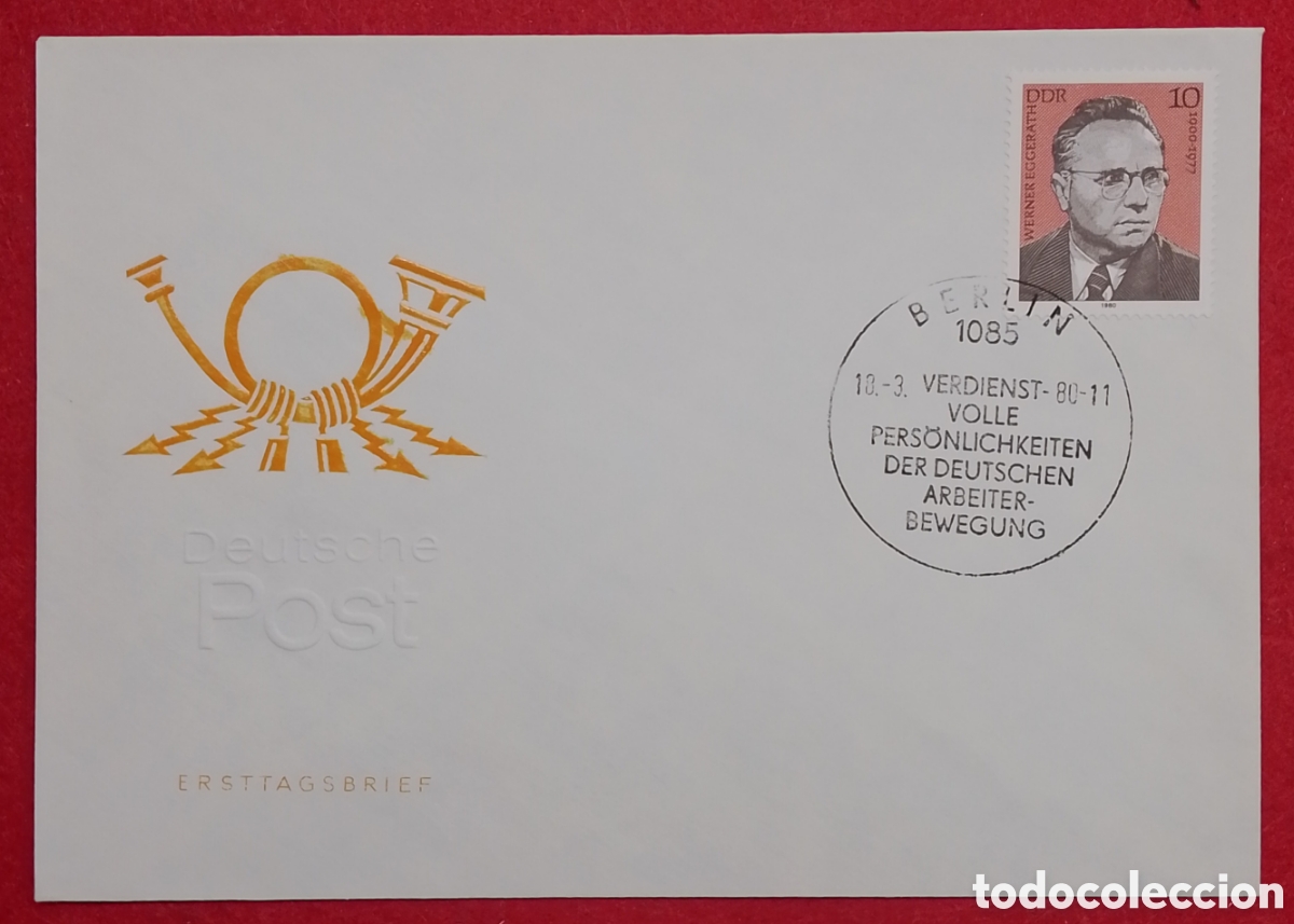 Sellos: Sobre Primer D&iacute;a (FDC) Alemania Oriental (DDR) 1980 - Serie Movimiento Obrero