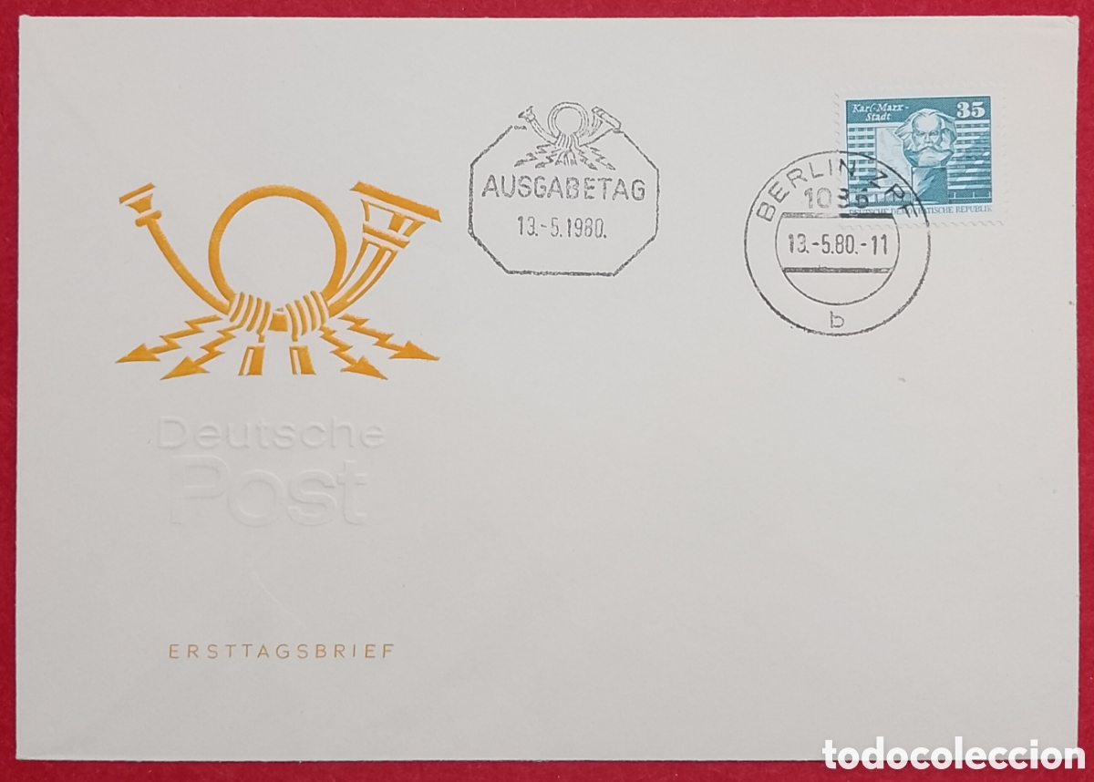 Sellos: Sobre de Primer D&iacute;a (FDC) Alemania Oriental (DDR) 1980 - Karl-Marx-Stadt