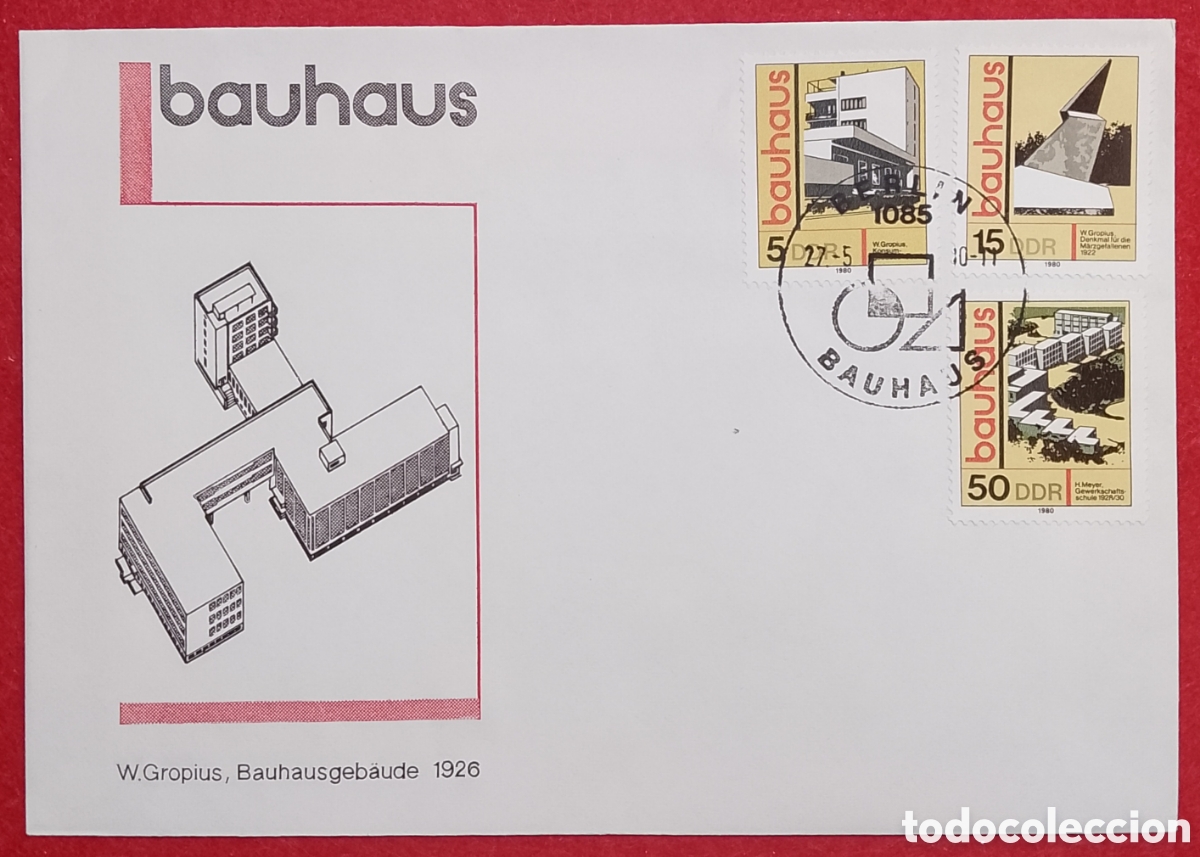 Sellos: Sobre Primer D&iacute;a FDC Alemania Oriental RDA 1980 - Arquitectura Bauhaus
