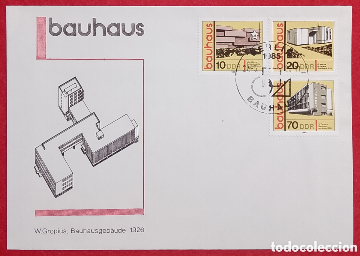 Sellos: Sobre Primer D&iacute;a FDC Alemania Oriental DDR 1980 - Serie Arquitectura Bauhaus