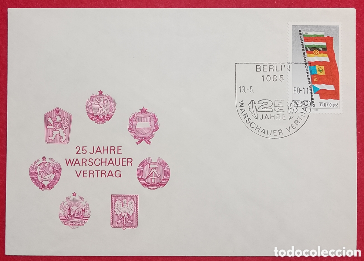 Sellos: Sobre Primer D&iacute;a FDC Alemania Oriental (RDA) 1980 - 25 Aniversario Pacto de Varsovia