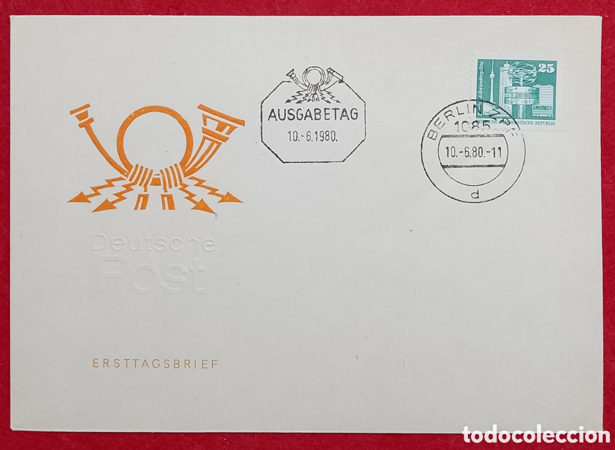 Sellos: Sobre Primer D&iacute;a (FDC) Alemania Oriental (DDR) 1980 &bull; Serie Definitiva 25 Pfennig - Berl&iacute;n Alexander
