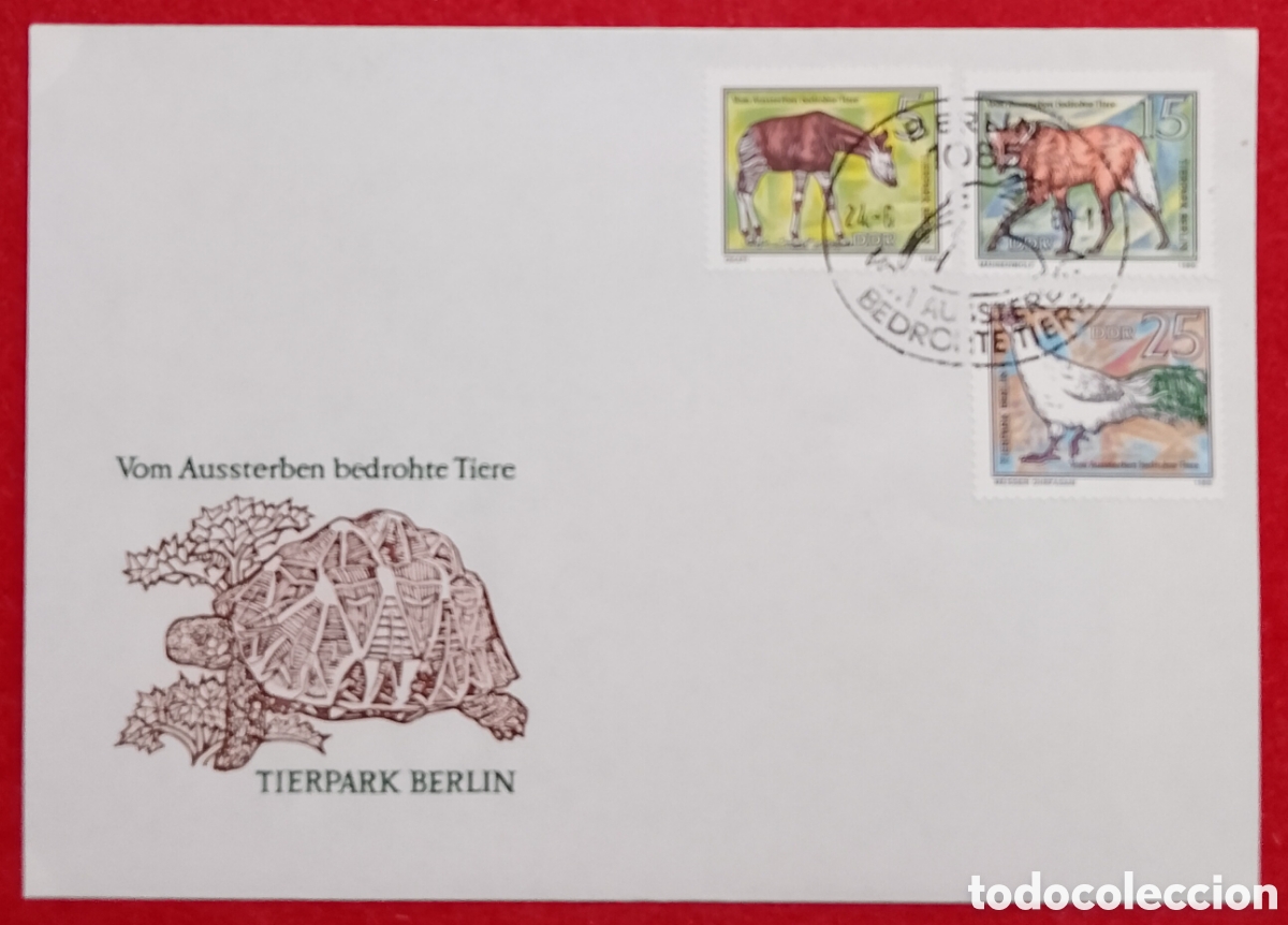 Sellos: Sobre Primer D&iacute;a (FDC) Alemania Oriental (DDR) 1980 - Animales en Peligro de Extinci&oacute;n