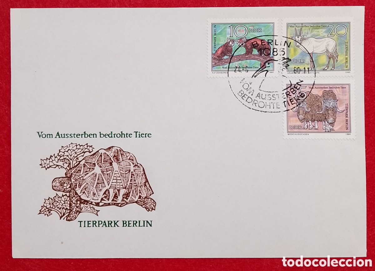 Sellos: Sobre Primer D&iacute;a FDC 1980 DDR Alemania Oriental - Animales en Peligro Tierpark Berlin