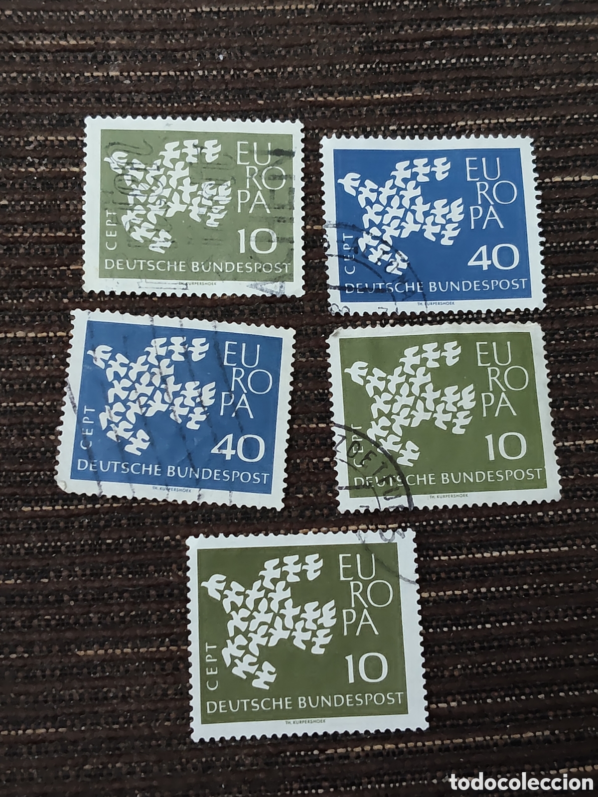 Sellos: 5 sellos de Alemania Federal Serie Europa 19 palomas de los 19 pa&iacute;ses miembros 1961