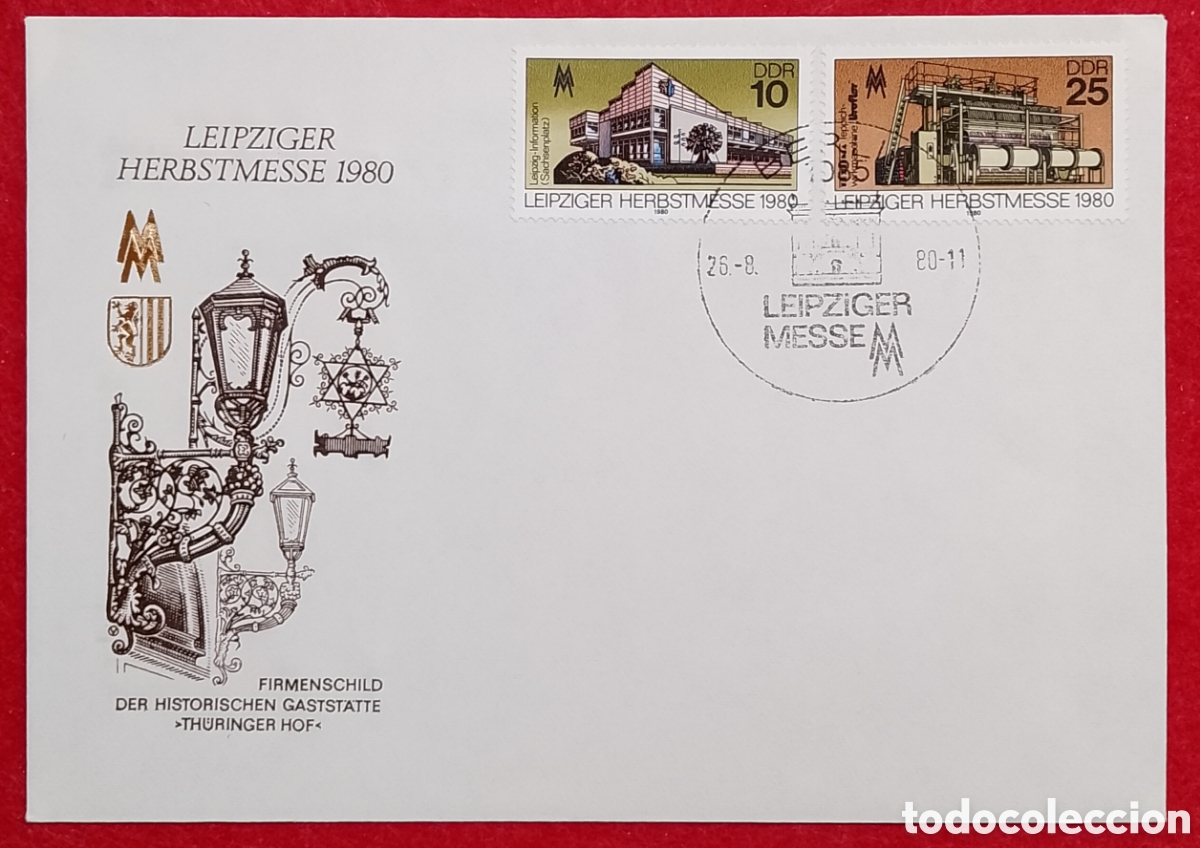 Sellos: Sobre Primer D&iacute;a FDC Alemania Oriental (DDR) 1980 - Feria de Oto&ntilde;o de Leipzig