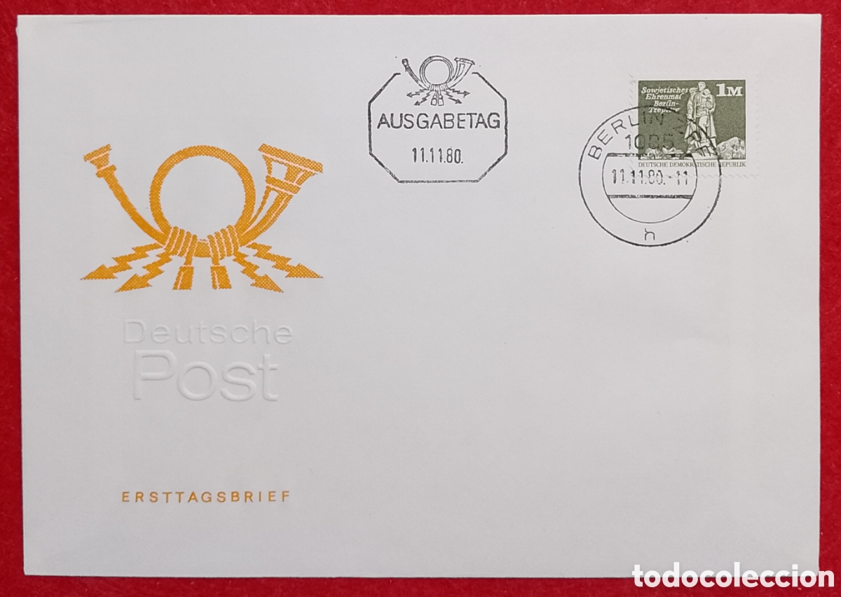 Sellos: Sobre Primer D&iacute;a FDC Alemania Oriental DDR 1980 - Monumento Sovi&eacute;tico 1M