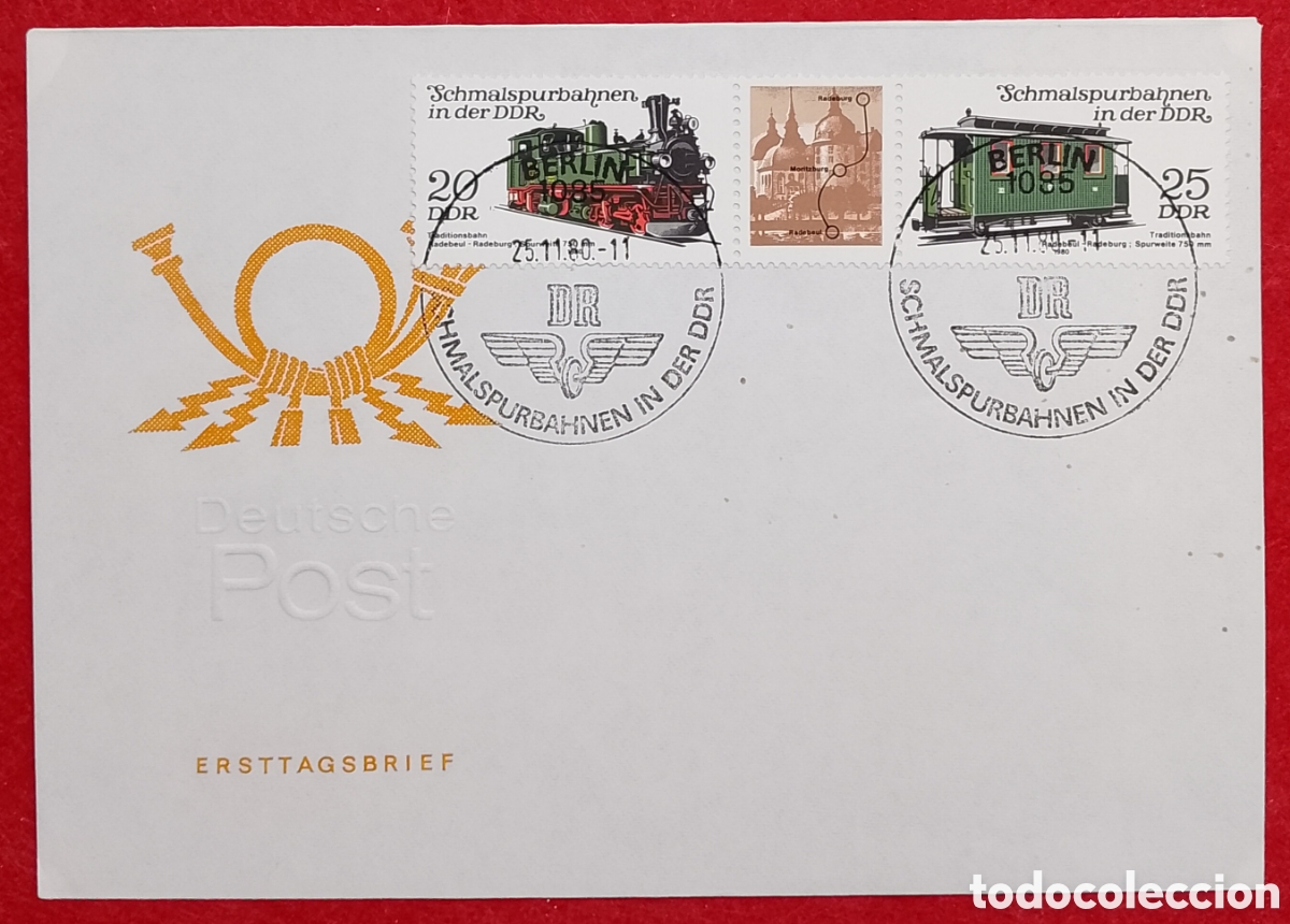 Sellos: Sobre Primer D&iacute;a Alemania Oriental DDR 1980 - Serie Ferrocarriles de V&iacute;a Estrecha