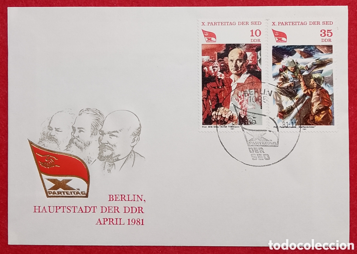Sellos: Sobre Primer D&iacute;a Alemania Oriental 1981 - X Congreso SED - Filatelia Hist&oacute;rica DDR