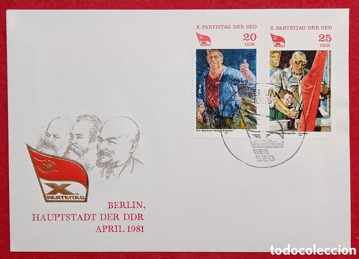 Sellos: Sobre Primer D&iacute;a Alemania Oriental 1981 - X Congreso SED - Filatelia Hist&oacute;rica DDR