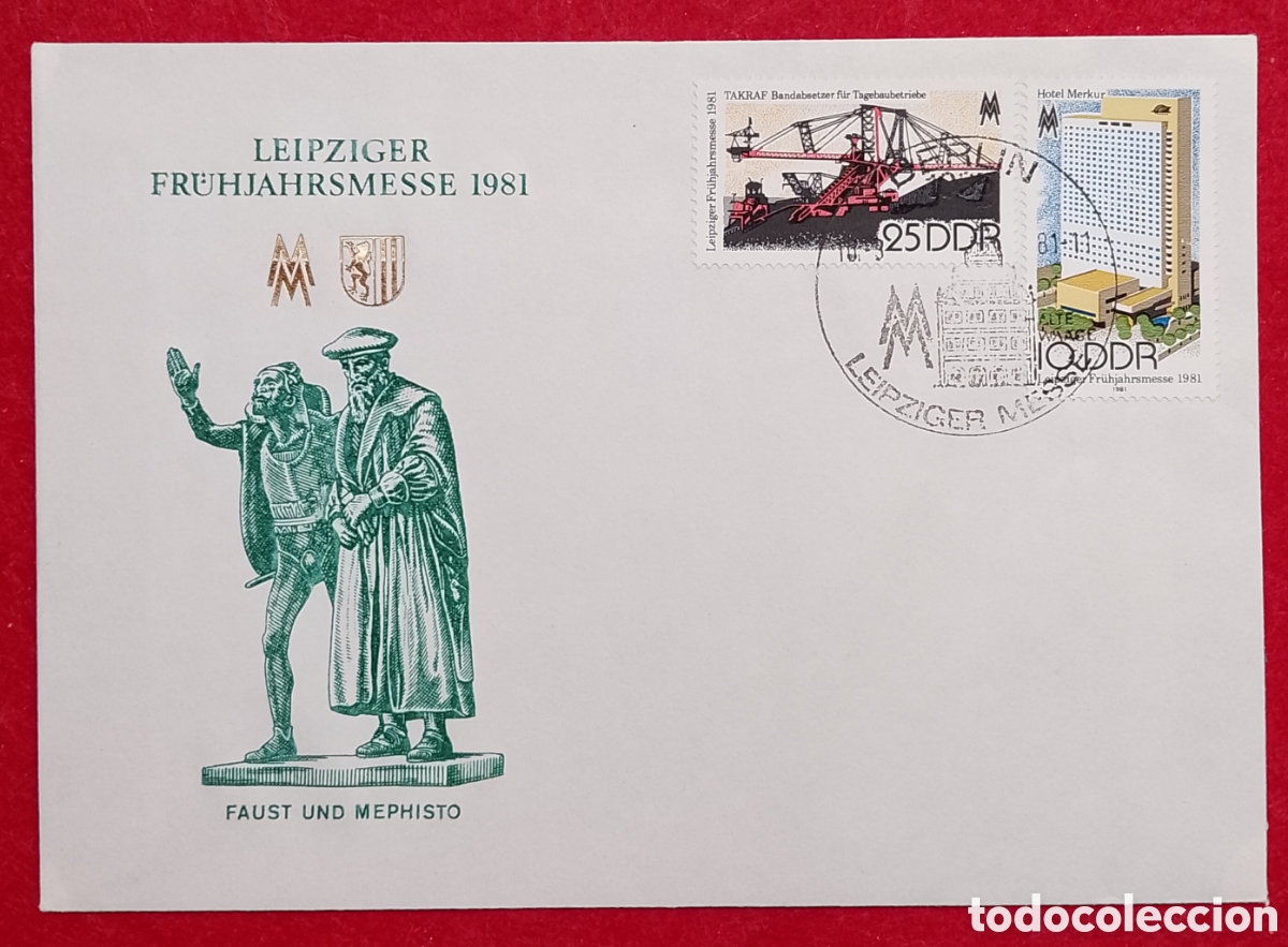 Sellos: Sobre Primer D&iacute;a FDC Alemania Oriental DDR 1981 - Feria de Leipzig Faust und Mephisto