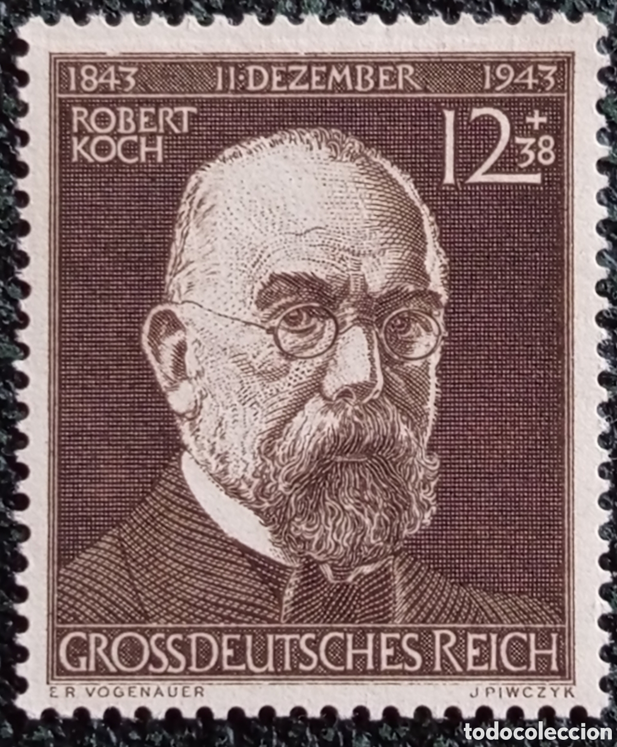 Sellos: Sello Alemania Tercer Reich 100 Anos Robert Koch 12+38 Pfennig 1944 Michel#885 MNH