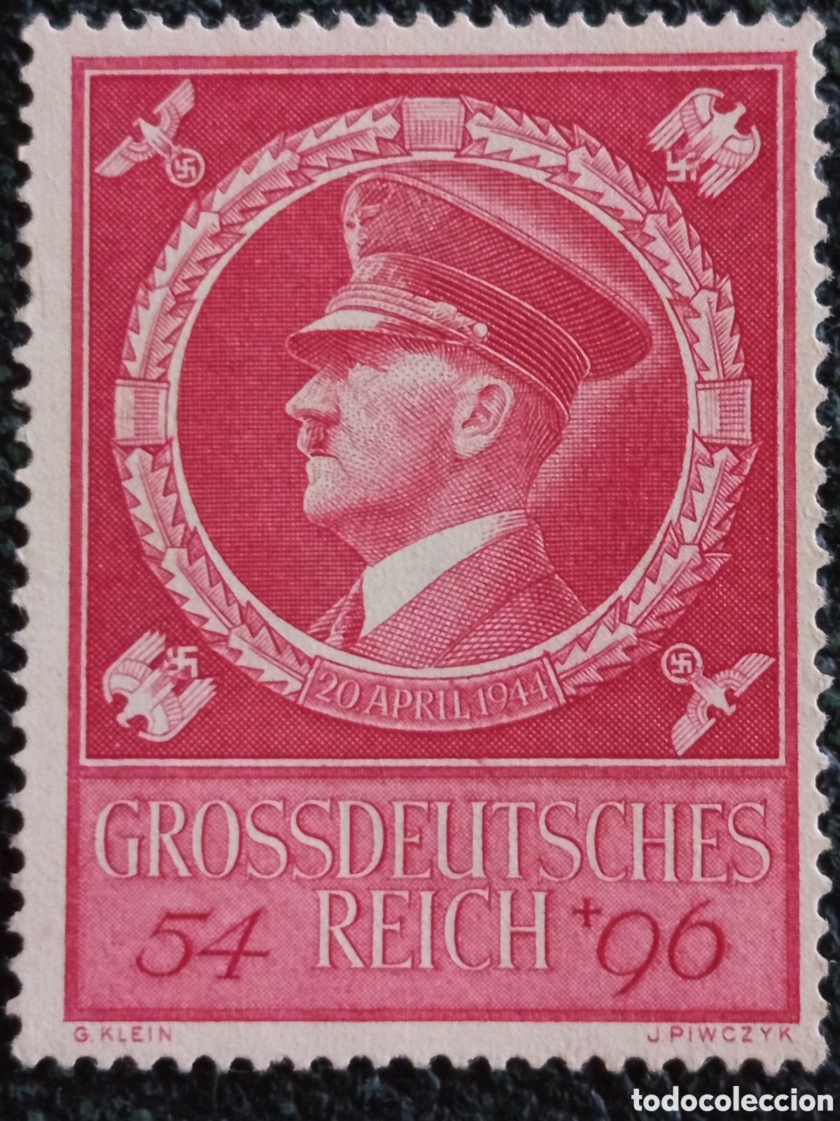 Sellos: Sello Alemania Tercer Reich Aniversario Hitler 54+96 Pf Rojo 1944 MH