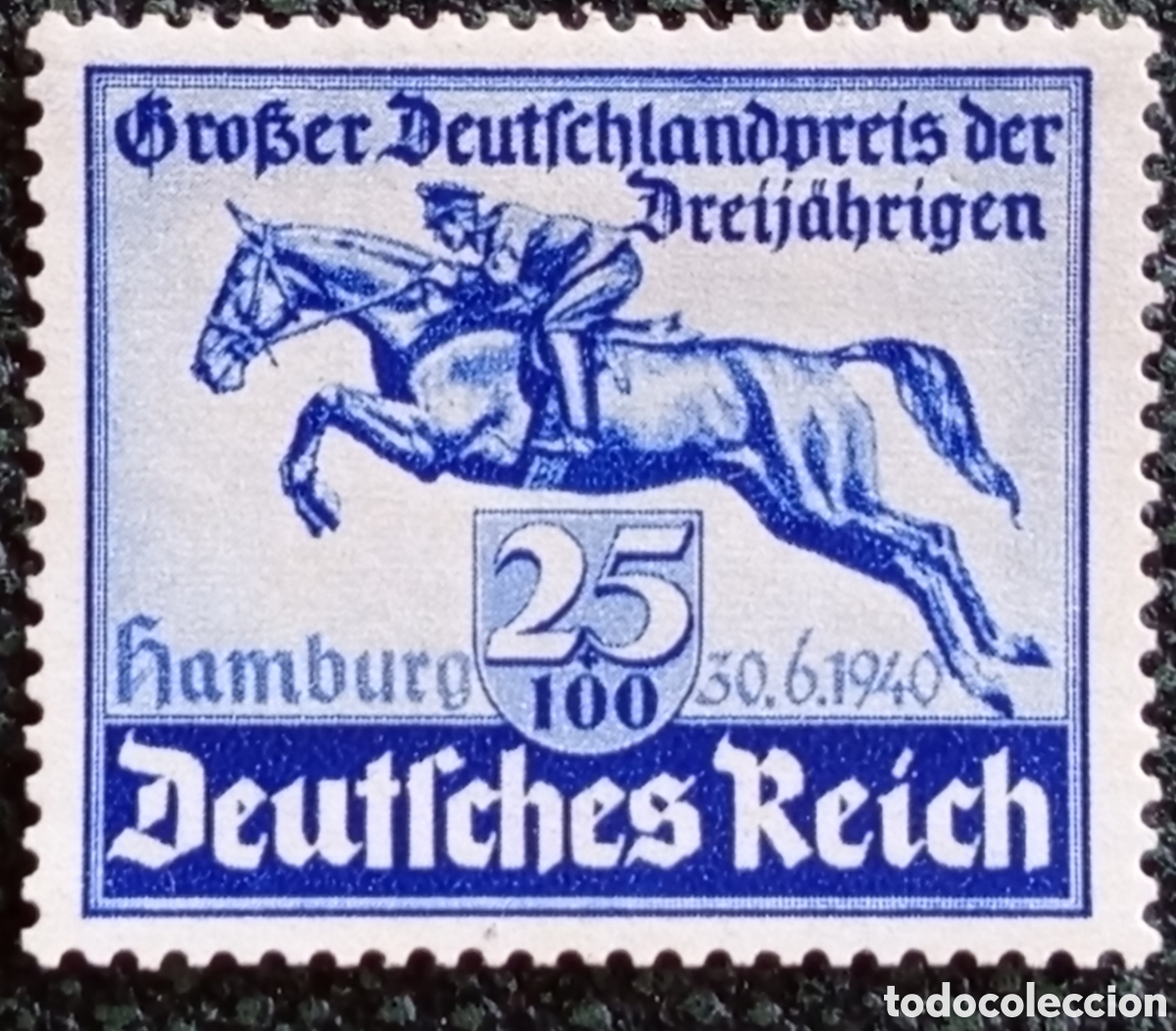 Sellos: Sello Alemania Gran Premio Hamburgo Carrera Caballos 25+100 Pf 1940 MH