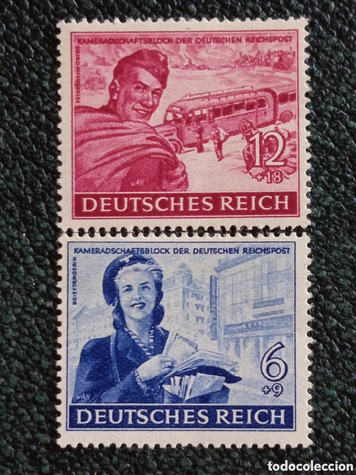 Sellos: Pareja Alemania Reichspost Carteros 12+18 Pf Y 6+9 Pf 1944 Unused / MNH**