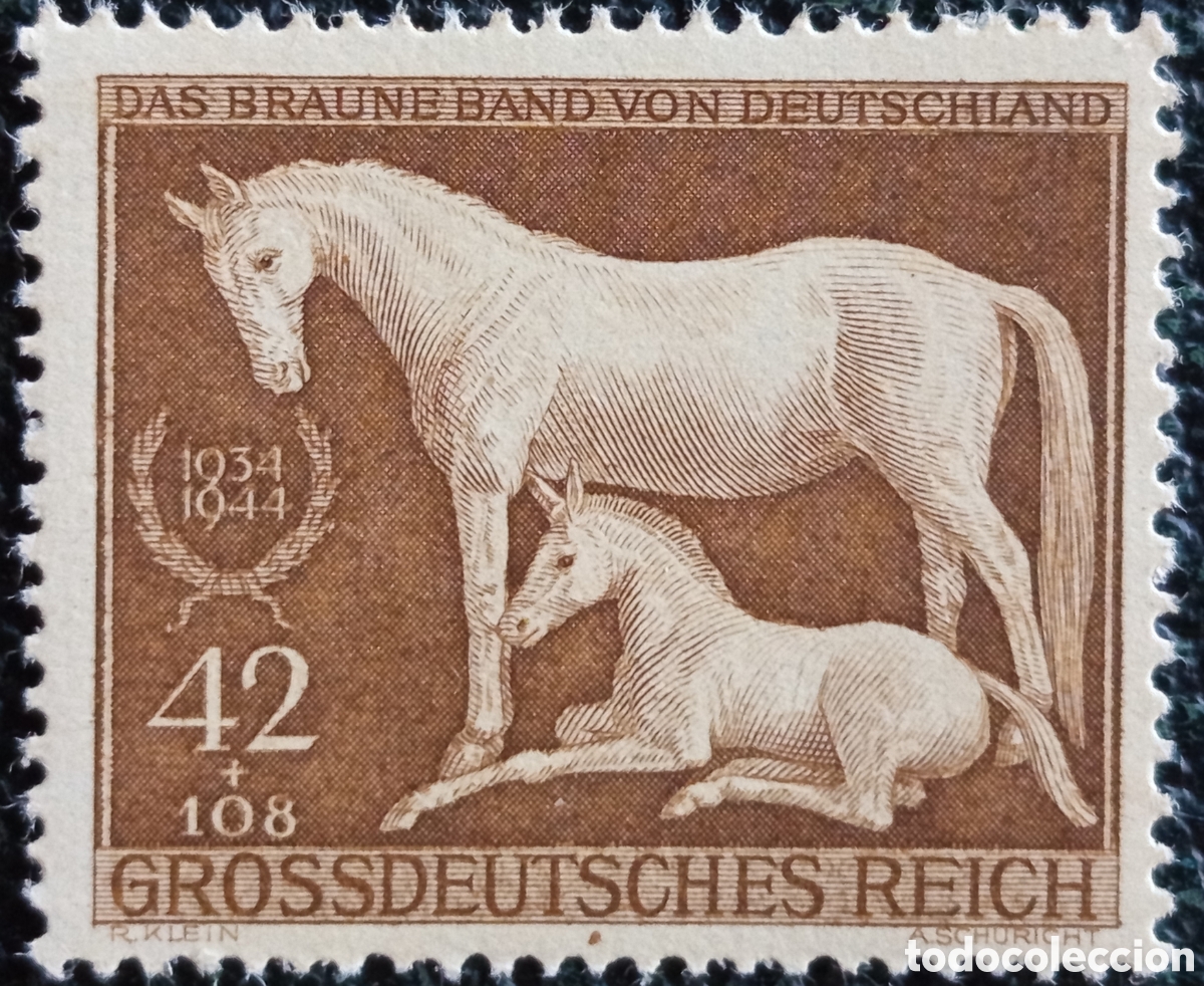 Sellos: Sello Alemania Cinta Cobre Yegua Potro 42+108 Pf Pardo 1944 Unused / MNH**