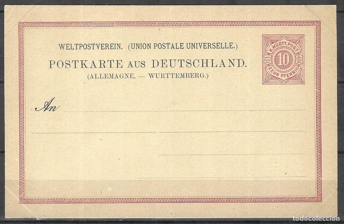 Sellos: Entero Postal 1875 Reino de Wurtemberg Alemania 10 Pfennig Nuevo Sin Usar UPU