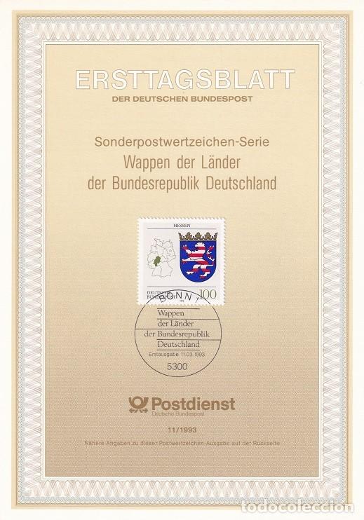Sellos: Ersttagsblatt 11/1993 Bon / Wappen der L&auml;nder der Bundesrepublik - Escudos de los estados alemanes..