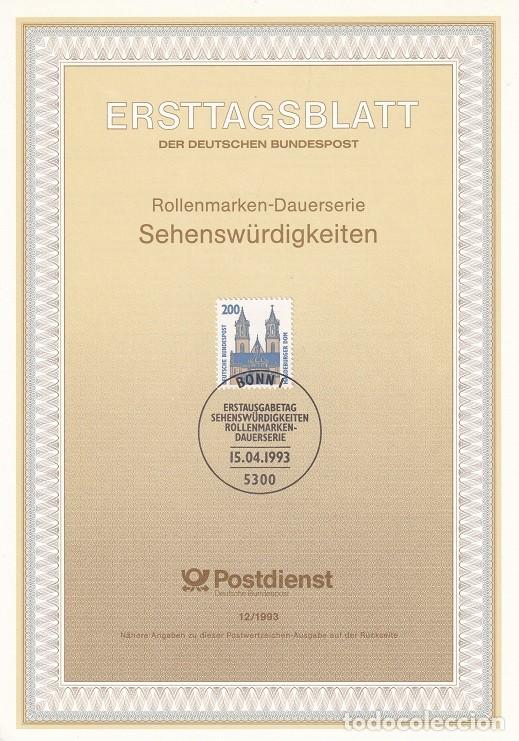 Sellos: Ersttagsblatt 12/1993 Bon / Sehensw&uuml;rdigkeiten - Serie b&aacute;sica Turismo &middot; Catedral de Magdeburgo