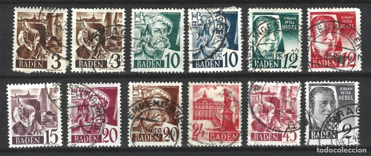 Stamps: ALEMANIA - SERIE BADEN - 12 SELLOS USADOS - 1 SELLO DEFECTO