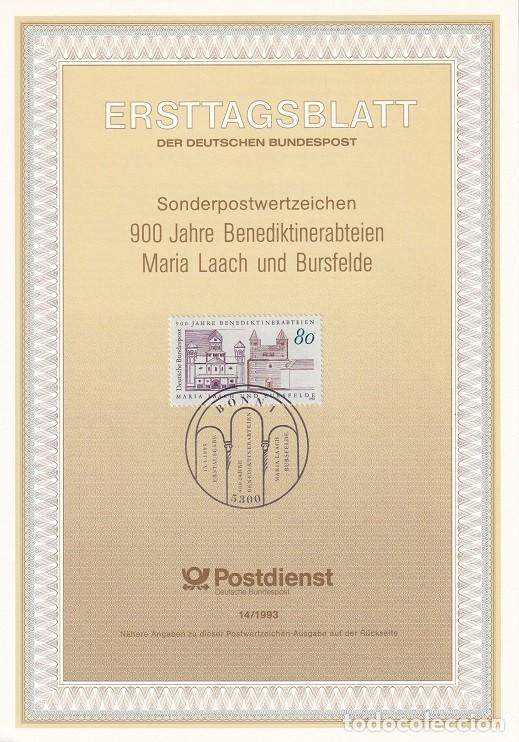 Sellos: Ersttagsblatt 14/1993 Bon / 900 Jahre Benediktinerabteien Maria Laach und Bursfelde - 900 Aniv. de..
