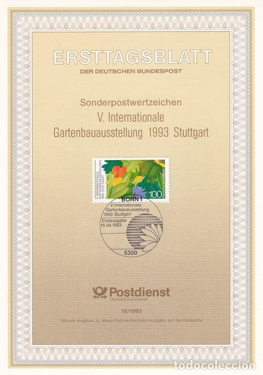 Sellos: Ersttagsblatt 15/1993 Bon / Internationale Gartenbauausstellung 1993 Stuttgart - Exposici&oacute;n intern..