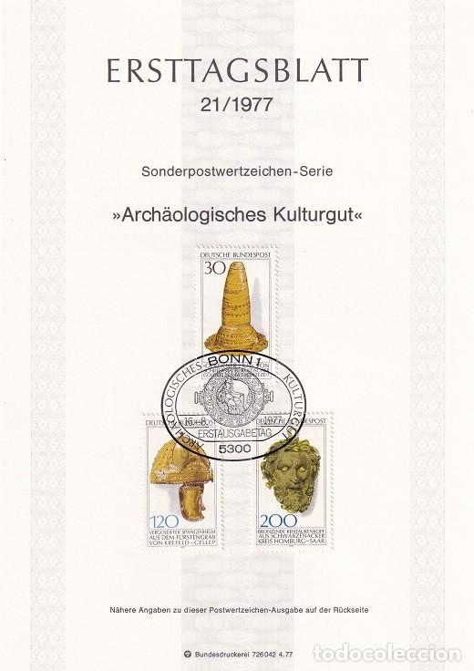 Sellos: Ersttagsblatt 21/1977 Bon / Arch&auml;ologisches Kulturgut - Arqueolog&iacute;a Edad de bronce &middot; Sombrero de o..