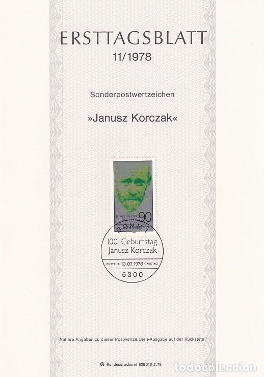 Sellos: Ersttagsblatt 11/1978 Bon / Janusz Korczak - Centenario del nacimiento del escritor Janisz Korczak..