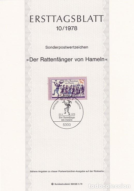 Sellos: Ersttagsblatt 10/1978 Bon / Der Rattenf&auml;nger von Hameln - El flautista de Hamelin &middot; Cuentos popula..