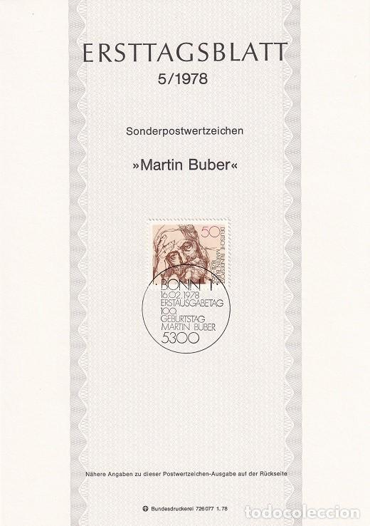 Sellos: Ersttagsblatt 5/1978 Bon / Martin Buber - Centenario nacimiento de Martin Buber 1878-1965 escritor..