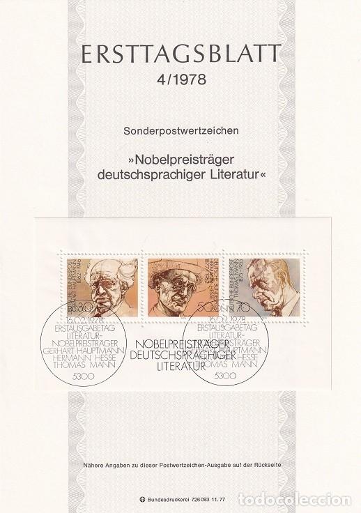 Sellos: Ersttagsblatt 4/1978 Bon / Nobelpreistr&auml;ger deutschsprachiger Literatur - Premios Nobel alemanes d..