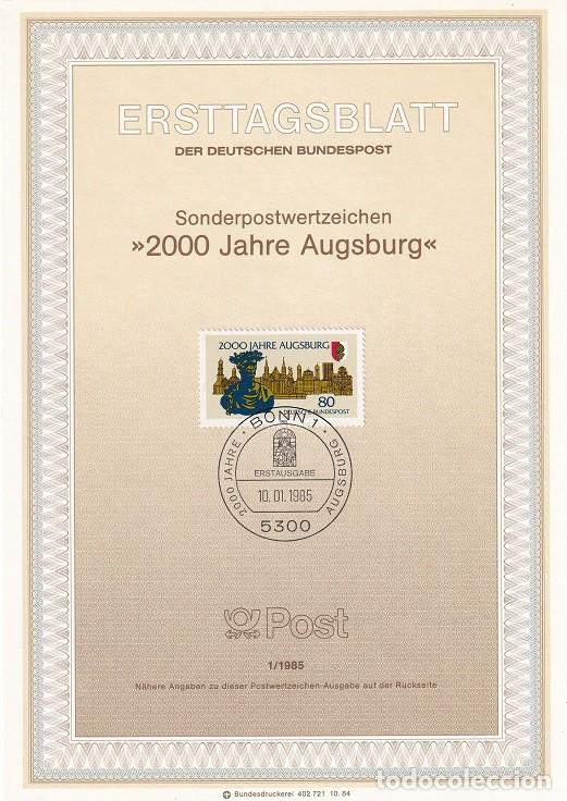 Sellos: Ersttagsblatt 1/1985 Bon / 2000 Jahre Augsburg - Bimilenario de la ciudad de Augsburgo
