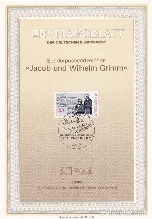 Sellos: Ersttagsblatt 3/1985 Bon / 200 Geburtstage br&uuml;der Grimm Jacob und Wilhelm Grimm - 200 Aniv. del na..