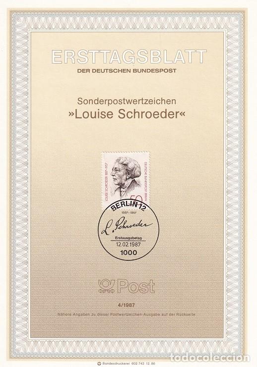 Sellos: Ersttagsblatt 4/1987 Berl&iacute;n / Louise Schroeder - Centenario del nacimiento de la pol&iacute;tica Louise S..