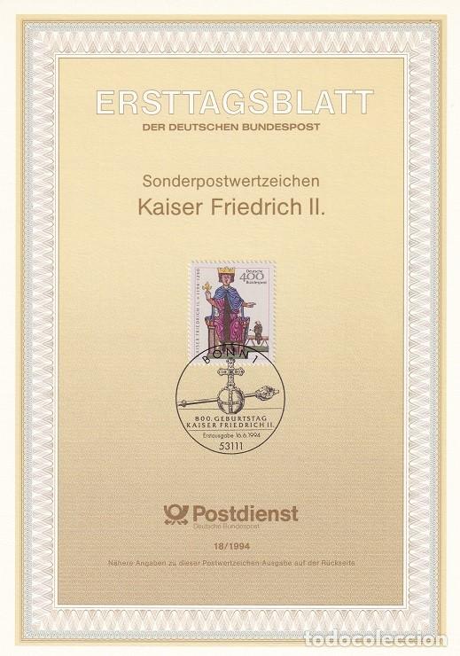 Sellos: Ersttagsblatt 18/1994 Bon / Kaiser Friedrich II - Miniatura del s. XIII &middot; 800 Aniv. del nacimiento.