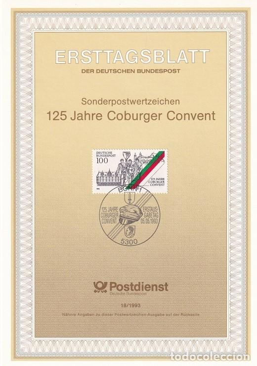 Sellos: Ersttagsblatt 18/1993 Bon / 125 Jahre Coburger Convent - 125 Aniv. de la convenci&oacute;n de estudiantes..