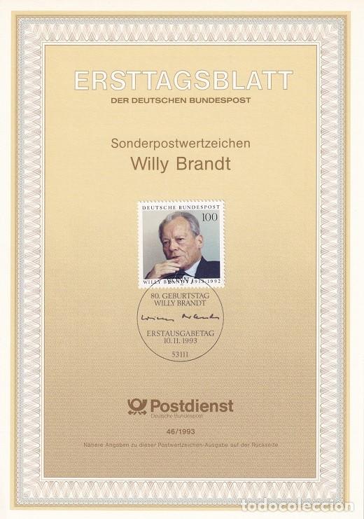Sellos: Ersttagsblatt 46/1993 Bon / 80 Geburtstag Willy Brandt - Canciller de RFA, Nobel de la paz 1971 &middot; ..
