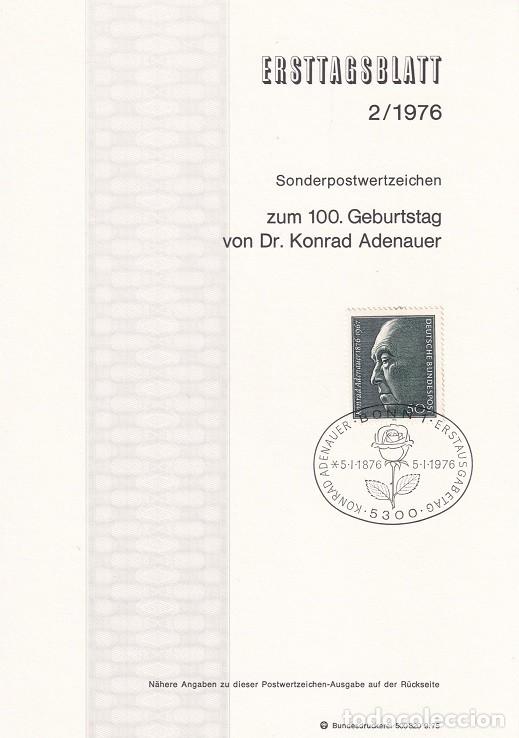 Sellos: Ersttagsblatt 2/1976 Bon / zum 100. Geburtstag von Dr. Konrad Adenauer - Centenario del nacimiento..
