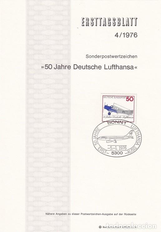 Sellos: Ersttagsblatt 4/1976 Bon / 50 Jahre Deutsche Lufthansa - 50 Aniv. de Lufthansa &middot; Junkers F13 de 1926
