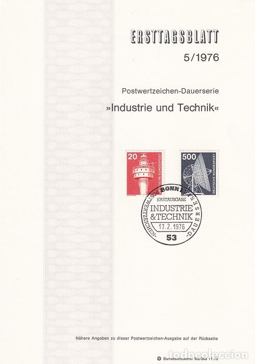 Sellos: Ersttagsblatt 5/1976 Bon / Industrie und Technik - Industria y t&eacute;cnica &middot; Faro Alte Weser 17.02.197..